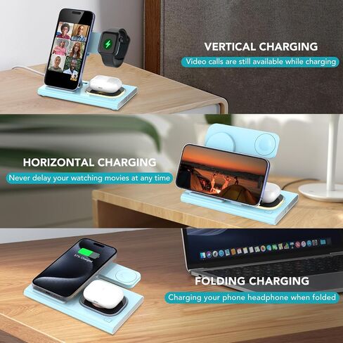 Aresh 3 in 1 Foldable Charging Station for Apple Products,Wireless Charger Travel Dock Adapter Light for iPhone 16/15/14/13/12/11/X/XS,for iWatch 10/9/8/7/6/Ultra2/Ultra,for AirPods 4/3/Pro/2(Orange) in Saudi Arabia