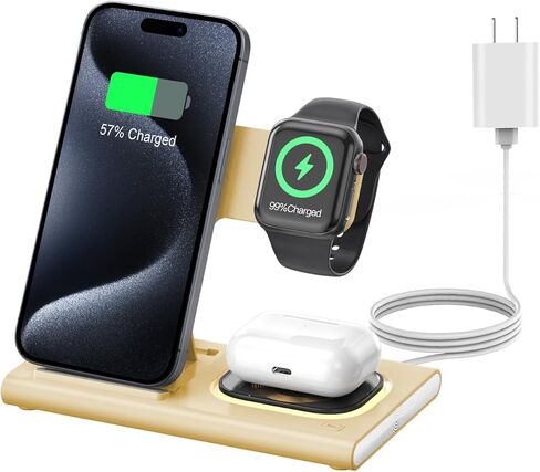 Aresh 3 in 1 Foldable Charging Station for Apple Products,Wireless Charger Travel Dock Adapter Light for iPhone 16/15/14/13/12/11/X/XS,for iWatch 10/9/8/7/6/Ultra2/Ultra,for AirPods 4/3/Pro/2(Orange) in Saudi Arabia