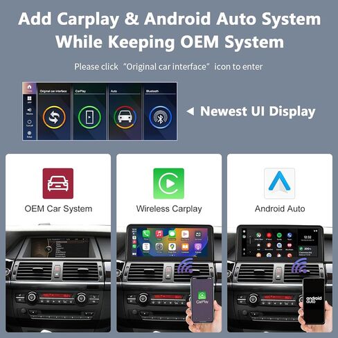Road Top 12.3 بوصة شاشة لمس السيارة اللاسلكية CarPlay Android Auto لسيارة BMW X5 X6 Series E70/E71 2009-2013 سنة مع نظام CIC، مستقبل راديو الوسائط المتعددة ستيريو للسيارة in Kuwait