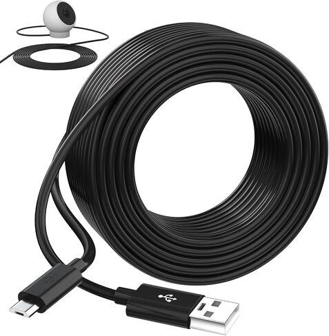 سلك طاقة كابل Micro Micro 10m/33ft Micro متوافق مع الكاميرا الداخلية eufy e200 Wyze Cam Pan V3 v4 Blink Xiaomi Mi 360 ° Camera 2K Pro Extra Micro USB Cable for Security Camera ، White in Kuwait