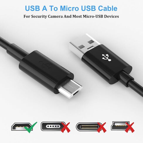 سلك طاقة كابل Micro Micro 10m/33ft Micro متوافق مع الكاميرا الداخلية eufy e200 Wyze Cam Pan V3 v4 Blink Xiaomi Mi 360 ° Camera 2K Pro Extra Micro USB Cable for Security Camera ، White in Kuwait