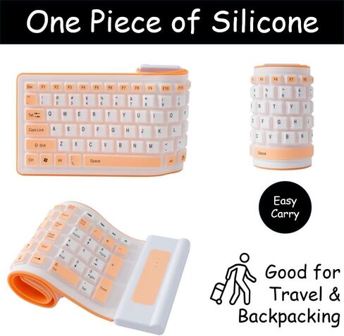 King Mills Waterproof Flexible Foldable Wireless Roll Up Keyboard Made of Silicone, Ideal as Spare Keyboard, Kids Computer Keyboard (Black, Wireless) in Saudi Arabia