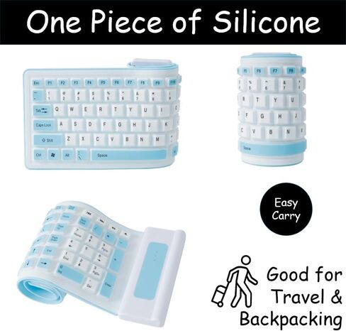 King Mills Waterproof Flexible Foldable Wireless Roll Up Keyboard Made of Silicone, Ideal as Spare Keyboard, Kids Computer Keyboard (Black, Wireless) in Saudi Arabia