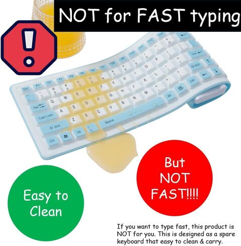 King Mills Waterproof Flexible Foldable Wireless Roll Up Keyboard Made of Silicone, Ideal as Spare Keyboard, Kids Computer Keyboard (Black, Wireless) in Saudi Arabia