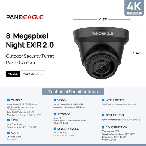Panoeagle 4K 8MP في الهواء الطلق PTZ IP Poe Camera ، PAN TILT 20X OPTICAL ZOOM ، الكشف عن المركبات البشرية ، تتبع تتبع كاميرا PTZ مع رؤية ليلية 393 قدم ، الصوت ثنائي الاتجاه ، MicroSD 256GB in Saudi Arabia