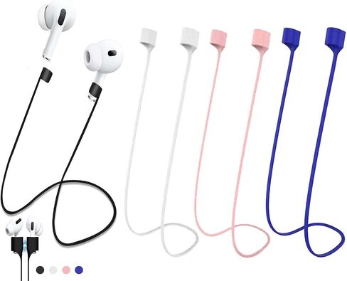 Magnetic Anti-Lost Straps for AirPods Accessory, Colorful Soft Silicone Sports Lanyard.Ultra Strong Cord Anti-Lost Leash Sports String, Neck Rope Cord,Christmas Gift [4 Pack] (Black+Black+White+White) in Saudi Arabia