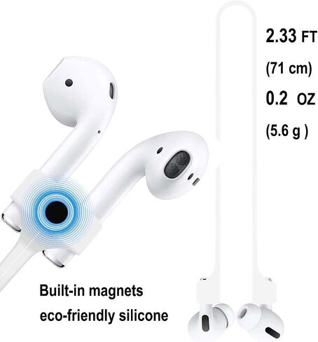 Magnetic Anti-Lost Straps for AirPods Accessory, Colorful Soft Silicone Sports Lanyard.Ultra Strong Cord Anti-Lost Leash Sports String, Neck Rope Cord,Christmas Gift [4 Pack] (Black+Black+White+White) in Saudi Arabia