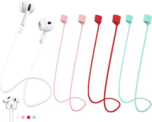 Magnetic Anti-Lost Straps for AirPods Accessory, Colorful Soft Silicone Sports Lanyard.Ultra Strong Cord Anti-Lost Leash Sports String, Neck Rope Cord,Christmas Gift [4 Pack] (Black+Black+White+White) in Saudi Arabia