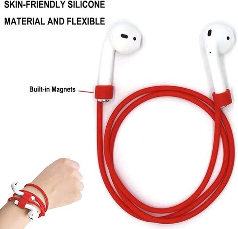 Magnetic Anti-Lost Straps for AirPods Accessory, Colorful Soft Silicone Sports Lanyard.Ultra Strong Cord Anti-Lost Leash Sports String, Neck Rope Cord,Christmas Gift [4 Pack] (Black+Black+White+White) in Saudi Arabia