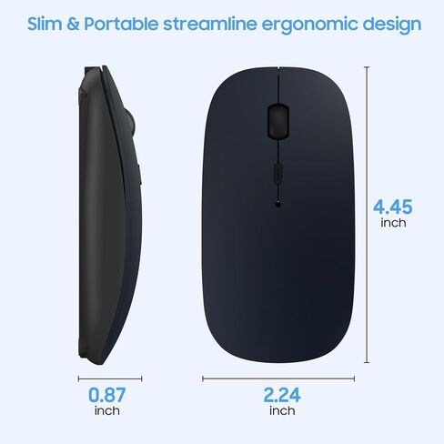 SUNGI Bluetooth Mouse for Mac/Laptop/iPad/iPhone/Android PC,Rechargable Quiet Slim Wireless Mice Compatible with OS/Windows/Linux/Tablet/MacBook Pro/MacBook Air,Black in Kuwait