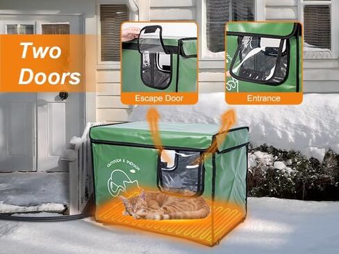 Heated Cat House Outdoor with Two Exits,Insulated and Waterproof, Outside Weatherproof Cat Shelter for Feral,Stray Cats in Winter (Army Green, L) in Kuwait