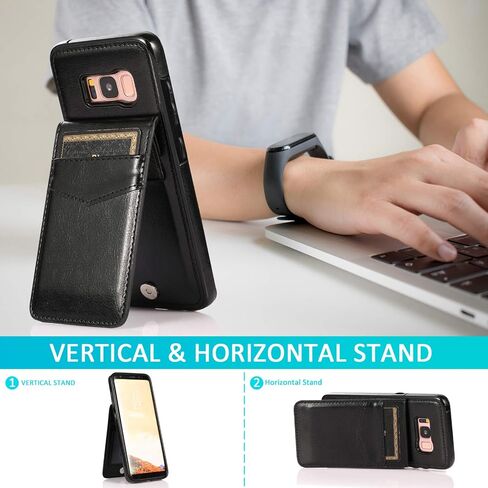 Phone Case for Samsung Galaxy S8 with Tempered Glass Screen Protector and Credit Card Holder Wallet Cover Stand Leather Cell Accessories Glaxay S 8 Gaxaly 8S Edge SM-G950U Cases Women Men Blue in Saudi Arabia
