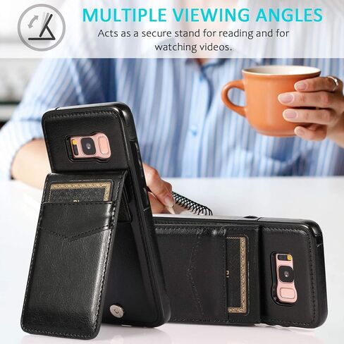 Phone Case for Samsung Galaxy S8 with Tempered Glass Screen Protector and Credit Card Holder Wallet Cover Stand Leather Cell Accessories Glaxay S 8 Gaxaly 8S Edge SM-G950U Cases Women Men Blue in Saudi Arabia