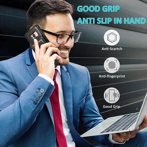 Phone Case for Samsung Galaxy S8 with Tempered Glass Screen Protector and Credit Card Holder Wallet Cover Stand Leather Cell Accessories Glaxay S 8 Gaxaly 8S Edge SM-G950U Cases Women Men Blue in Saudi Arabia