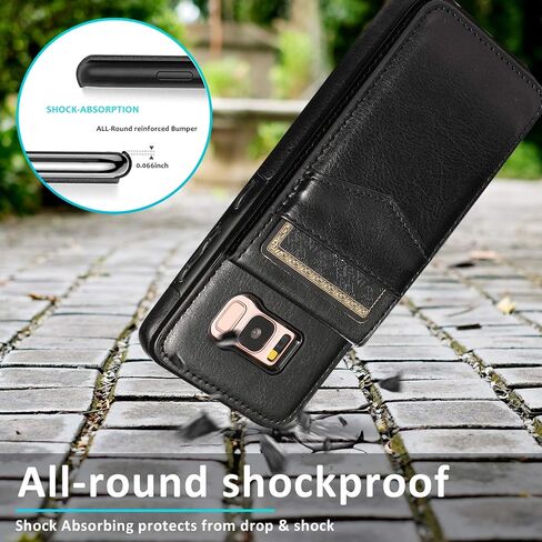 Phone Case for Samsung Galaxy S8 with Tempered Glass Screen Protector and Credit Card Holder Wallet Cover Stand Leather Cell Accessories Glaxay S 8 Gaxaly 8S Edge SM-G950U Cases Women Men Blue in Saudi Arabia