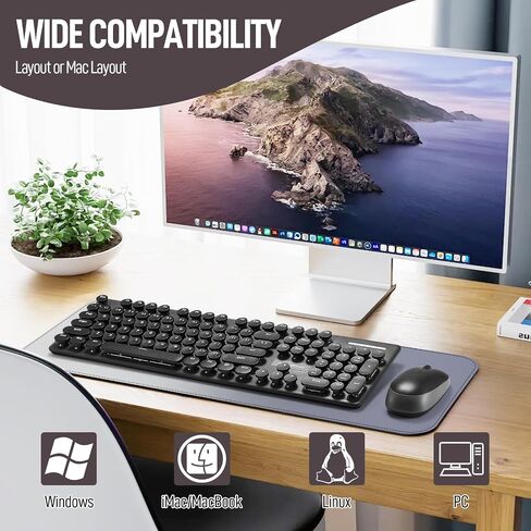Wireless Keyboard and Mouse Combo, Full Size Compact Quiet Wireless Keyboard and Mouse Set 2.4G Ultra-Thin Sleek Design for Windows, Computer, Desktop, PC, Notebook, Laptop,Round Keys Pink-Colorful in Saudi Arabia