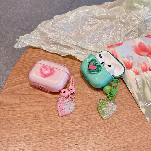 أمثل المتوافق مع حالة AirPods ، Cleat 3D Heart Clear Cover Cover Cover Case Glitter مع Bell Keychain for Women Girls for AirPods 3rd Generation 2021-pink in Kuwait