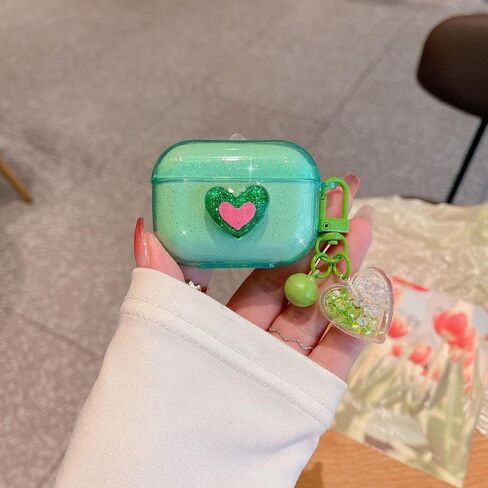 أمثل المتوافق مع حالة AirPods ، Cleat 3D Heart Clear Cover Cover Cover Case Glitter مع Bell Keychain for Women Girls for AirPods 3rd Generation 2021-pink in Kuwait