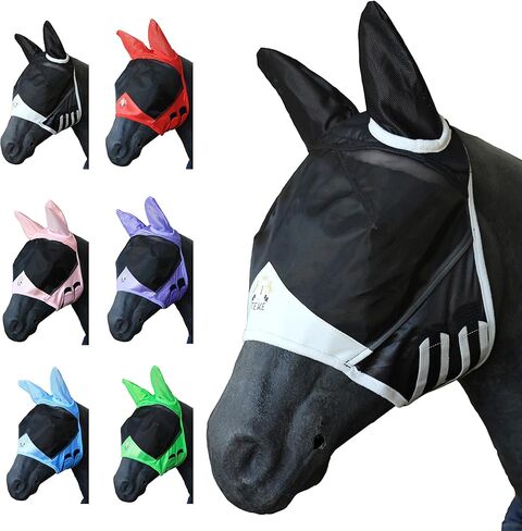 Fine Mesh Horse Fly Mask w/Ears, UV blocking 3D Eye Visor with extra fleece cushioned forehead, Protection from Insect Pests in Kuwait