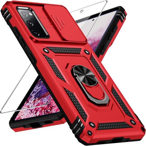 Weycolor for Samsung Galaxy S20 FE 5G Case with Camera Lens Cover, HD Screen Protector, 10 FT Military Grade Drop Protection, Magnetic Ring Holder Kickstand Protective Phone Case, Black in Saudi Arabia