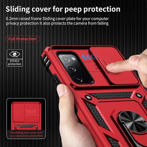Weycolor for Samsung Galaxy S20 FE 5G Case with Camera Lens Cover, HD Screen Protector, 10 FT Military Grade Drop Protection, Magnetic Ring Holder Kickstand Protective Phone Case, Black in Saudi Arabia