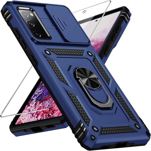 Weycolor for Samsung Galaxy S20 FE 5G Case with Camera Lens Cover, HD Screen Protector, 10 FT Military Grade Drop Protection, Magnetic Ring Holder Kickstand Protective Phone Case, Black in Saudi Arabia