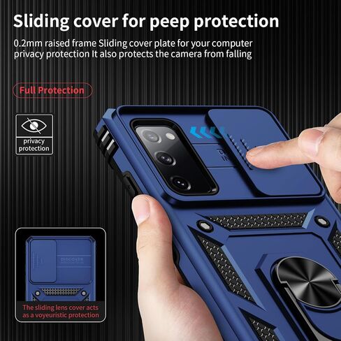 Weycolor for Samsung Galaxy S20 FE 5G Case with Camera Lens Cover, HD Screen Protector, 10 FT Military Grade Drop Protection, Magnetic Ring Holder Kickstand Protective Phone Case, Black in Saudi Arabia