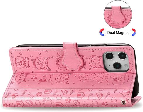 Zyzx Fit for iPhone 12 6.1 "Cartoon Girl Wallet Case ، Cat Dog Flip Phone Shell مع فتحة بطاقات الائتمان وغطاء غطاء حماية مغناطيسي مقاوم للصدمة لـ iPhone 12/Pro Mg (Rose Gold) in Kuwait