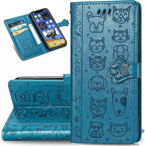 Zyzx Fit for iPhone 12 6.1 "Cartoon Girl Wallet Case ، Cat Dog Flip Phone Shell مع فتحة بطاقات الائتمان وغطاء غطاء حماية مغناطيسي مقاوم للصدمة لـ iPhone 12/Pro Mg (Rose Gold) in Kuwait