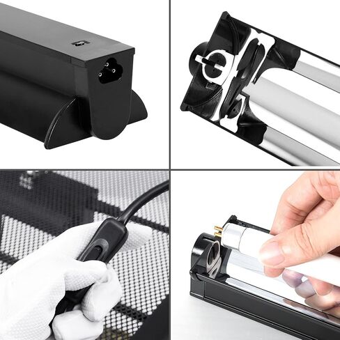 REPTI ZOO 8W Reptile T5 HO UVB Lighting Combo Kit, Light Fixture Reptile Terrarium Hood, with detachable curved reflector and 1pc Desert 10.0 UVB T5 Lamp, ETL certificated in Kuwait