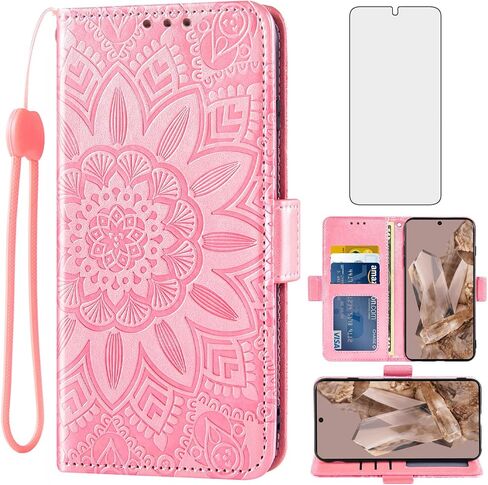Asuwish Phone Case for Google Pixel 8 Pro 5G Wallet Cell Cover with Screen Protector Lanyard Wrist Strap Mandala Flower Zipper Card Holder Slot Stand Pixel8Pro Pixel8 XL Eight 8Pro Women Girls Gray in Saudi Arabia