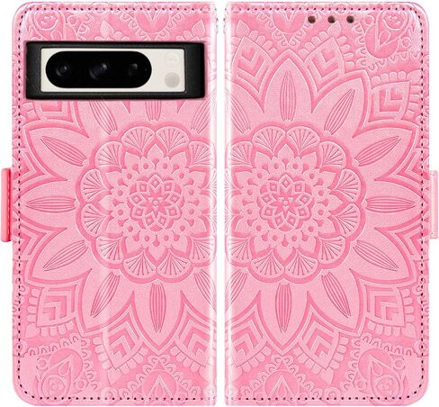 Asuwish Phone Case for Google Pixel 8 Pro 5G Wallet Cell Cover with Screen Protector Lanyard Wrist Strap Mandala Flower Zipper Card Holder Slot Stand Pixel8Pro Pixel8 XL Eight 8Pro Women Girls Gray in Saudi Arabia