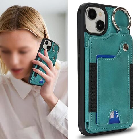 Case for iPhone 12 Pro Max Phone Case مع حامل بطاقة ائتمان حلقة المفاتيح للنساء ، للحصول على محفظة Iphone 12 Pro Max Leather مع فتحات بطاقة Kickstand Former for Men- teal in Kuwait