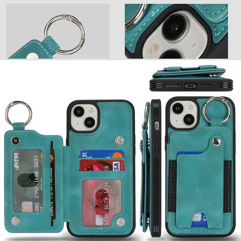 Case for iPhone 12 Pro Max Phone Case مع حامل بطاقة ائتمان حلقة المفاتيح للنساء ، للحصول على محفظة Iphone 12 Pro Max Leather مع فتحات بطاقة Kickstand Former for Men- teal in Kuwait