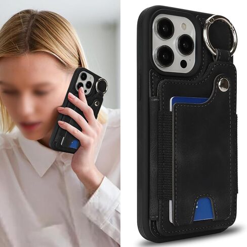 Case for iPhone 12 Pro Max Phone Case with Keychain Ring Credit Card Holder for Women, for iPhone 12 Pro Max Leather Case Wallet with Kickstand Card Slots Fashionable Case for Men- Blue in Kuwait