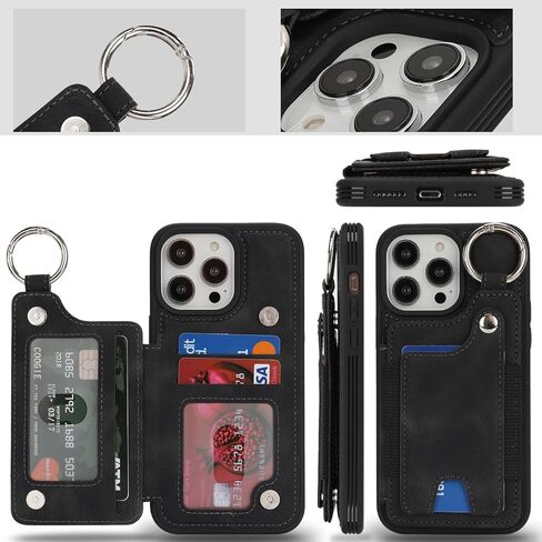 Case for iPhone 12 Pro Max Phone Case with Keychain Ring Credit Card Holder for Women, for iPhone 12 Pro Max Leather Case Wallet with Kickstand Card Slots Fashionable Case for Men- Blue in Kuwait