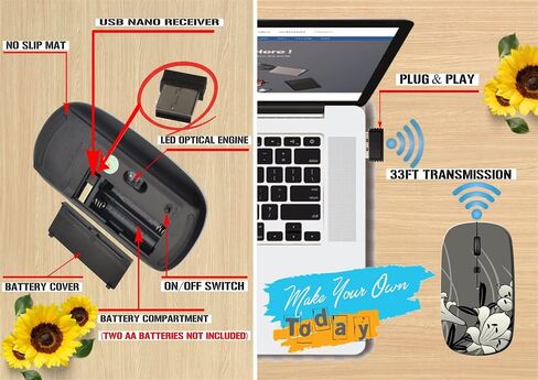 maizi Wireless Mouse Cute for PC Computer Chromebook Notebook, Wireless Mice Cute Image ID: 31769132 White Yellow and Pink Lightweight 2.4G with USB Receiver Product of USA in Saudi Arabia