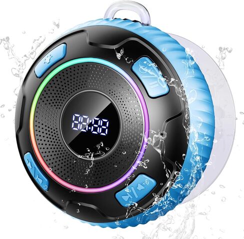Bluetooth Shower Speaker, Portable Speakers Bluetooth 5.3 HiFi Sound IPX7 Waterproof Wireless Speaker with LED, Light Show, Portable Speaker with Suction Cup and Hand Free Mic for Bathroom/Outdoor in Saudi Arabia