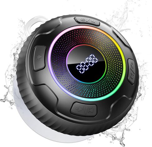 Bluetooth Shower Speaker, Portable Speakers Bluetooth 5.3 HiFi Sound IPX7 Waterproof Wireless Speaker with LED, Light Show, Portable Speaker with Suction Cup and Hand Free Mic for Bathroom/Outdoor in Saudi Arabia