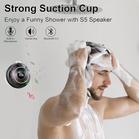 Bluetooth Shower Speaker, Portable Speakers Bluetooth 5.3 HiFi Sound IPX7 Waterproof Wireless Speaker with LED, Light Show, Portable Speaker with Suction Cup and Hand Free Mic for Bathroom/Outdoor in Saudi Arabia