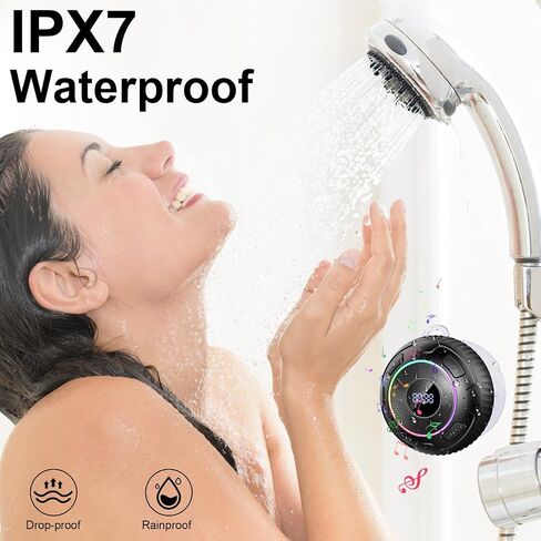 Bluetooth Shower Speaker, Portable Speakers Bluetooth 5.3 HiFi Sound IPX7 Waterproof Wireless Speaker with LED, Light Show, Portable Speaker with Suction Cup and Hand Free Mic for Bathroom/Outdoor in Saudi Arabia
