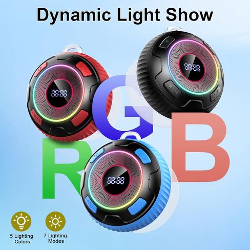 Bluetooth Shower Speaker, Portable Speakers Bluetooth 5.3 HiFi Sound IPX7 Waterproof Wireless Speaker with LED, Light Show, Portable Speaker with Suction Cup and Hand Free Mic for Bathroom/Outdoor in Saudi Arabia