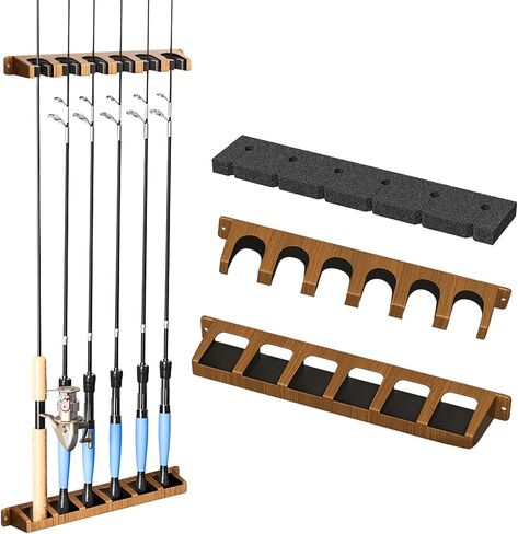 Fishing Rod Holder for Garage Fishing Pole Holders Vertical Surf Fishing Rod Holders Wall-Mounted Stores 6 Rods or Combos Fits Most Rod (Vertical Large diameter Black, 1 Pair) in Kuwait