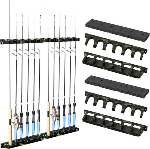 Fishing Rod Holder for Garage Fishing Pole Holders Vertical Surf Fishing Rod Holders Wall-Mounted Stores 6 Rods or Combos Fits Most Rod (Vertical Large diameter Black, 1 Pair) in Kuwait