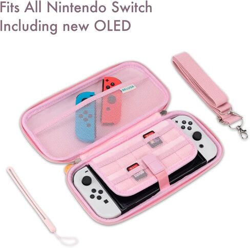 BelugaDesign Game Over Carrying Case | Retro Arcade Space Cool Kids Boys Travel Storage Wrist Shoulder Strap | Compatible with Nintendo Switch Standard Lite OLED (Black) in Kuwait