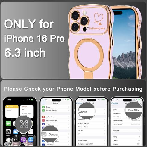 Case for iPhone 14 Pro Max with Magnetic Stand, Luxury Plating Curly Wavy Frame and Cute Heart Pattern, Lens Edge Raised Protection, Slim Shockproof Soft Case for iPhone 14 Pro Max-Purple in Saudi Arabia