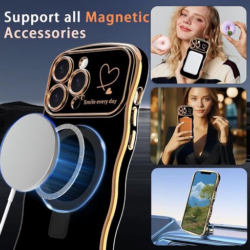 حالة لـ iPhone 14 Pro Max مع حامل مغناطيسي ، وإطار متموج مجعد ، ونمط القلب اللطيف ، وحماية عدسة الحافة ، وحالة ناعمة صدمية ضئيلة لـ iPhone 14 Pro Max-Purple in Saudi Arabia