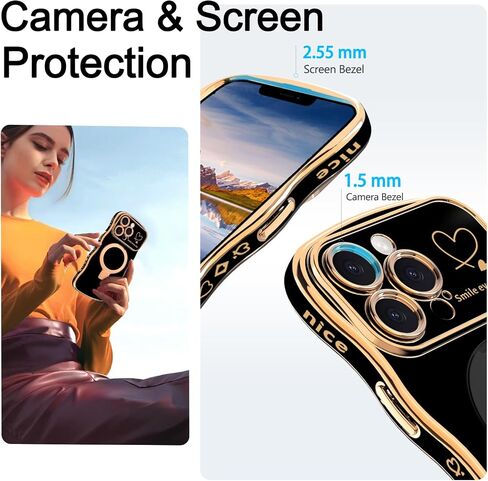 حالة لـ iPhone 14 Pro Max مع حامل مغناطيسي ، وإطار متموج مجعد ، ونمط القلب اللطيف ، وحماية عدسة الحافة ، وحالة ناعمة صدمية ضئيلة لـ iPhone 14 Pro Max-Purple in Saudi Arabia