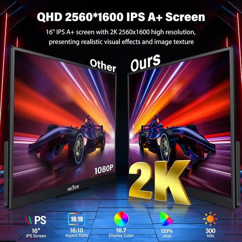 InnoView Portable Monitor, 18'' 2K QHD 100% DCI-P3 Large Portable Monitor for Laptop 2560x1600 500 Nits IPS Eye Care HDR FreeSync Frameless Laptop Screen Extender for Mac Switch Xbox PS4/5 in Saudi Arabia