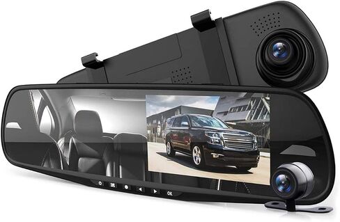 Pyle Dash Cam Rearview Mirror - 4.3" DVR Monitor Rear View Dual Camera Video Recording System in Full HD 1080p w/ Built in G-Sensor Motion Detect Parking Control Loop Record Support - PLCMDVR49 in Saudi Arabia